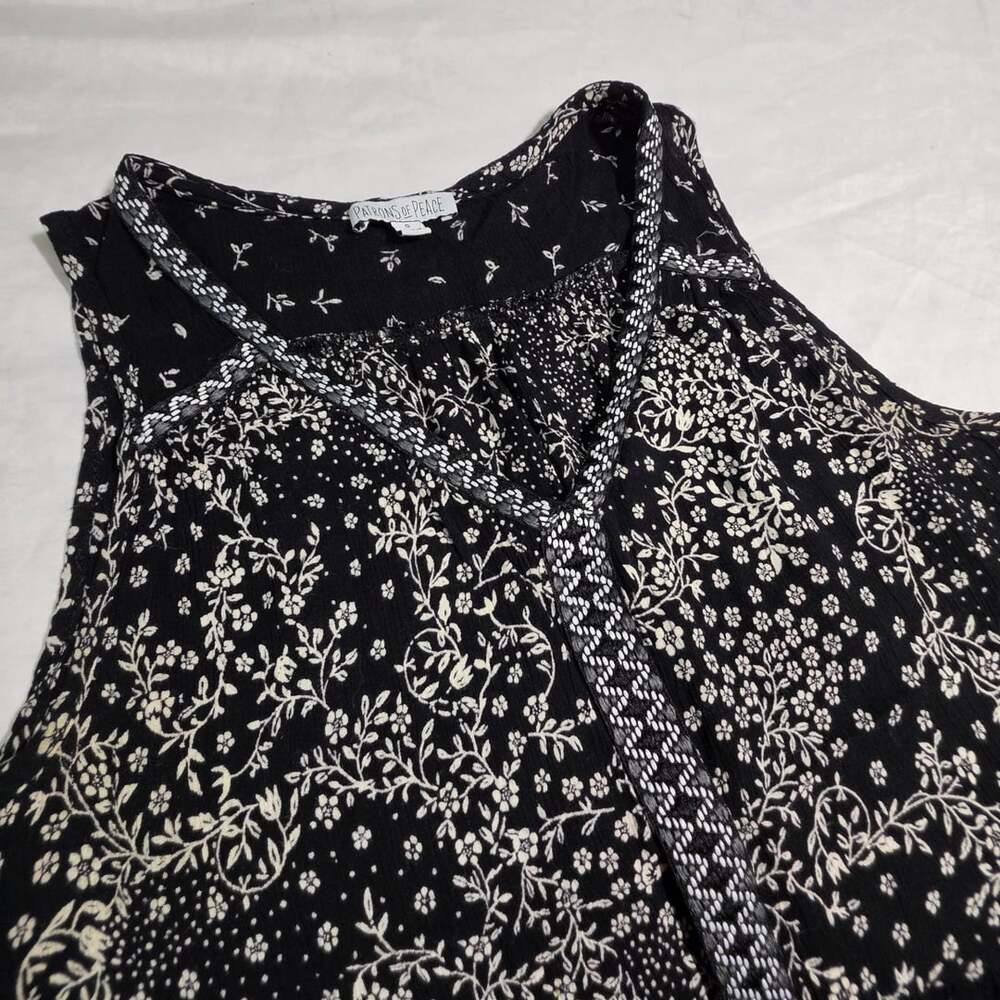 Patrons of Peace Tank Top Size S Black Floral Print Boho Peasant